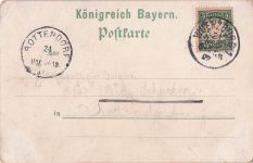 Lithographie Würzburg, Uferpartie mit d. neuen Brücke, Luitpold-Brunnen, Rathaus m. Gräfin-Eckardts-Thurm