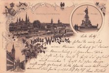 AK / Ansichtskarte Wuerzburg Luitpold Brunnen Luitpoldbruecke Domstrasse Kat. Wuerzburg