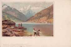Lithographie Zell am See, Partie am See
