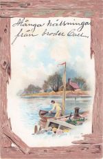 Postkarte mit einer Illustration im Stil der schwedischen Kinderbuchautorin und Illustratorin Elsa Beskow