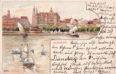 Hamburg Schwaene Dampfschiff Segelboote Kat. Hamburg