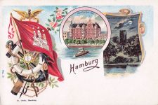 Lithographie Hamburg-Neustadt, Hotel Hamburger Hof mit Dampfer