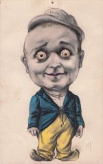 Leuchtturm und Anhänger mit rollenden Augen. Signiert „HJ