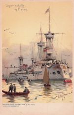 Linienschiffe im Hafen. Lith-Artist Anstalt München, Serle 97 No. 21464 (varm. Gebrüder Obpachen)