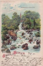 AK Berlin-Kreuzberg, Wassersturz im Victoria Park, Im Gegenlicht bei Mondschein, Halt gegen das Licht