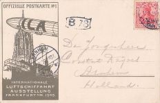 Künstler-AK Frankfurt am Main, Internationale Luftschiffahrt Ausstellung 1909, Ballon mit Deutscher Fahne,