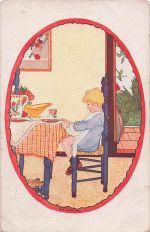 Künstler Ak Cramer, Rie, Gijsje, Junge am Esstisch