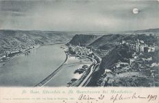 Sankt Goar Rhein Panorama und Ruine Rheinfels bei Mondschein