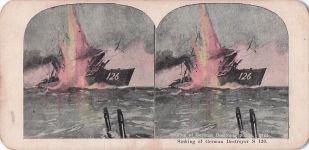 Antike Stereoskopkarte: Versenkung des deutschen Zerstörers S 126
