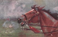 Künstler-Ansichtskarte The Charge, Gehetztes Pferd mit geweiteten Augen
