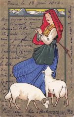 Frankreich, Pyrenäen, Schöne Frau in Tracht, Schaffolklore, Jugendstil 1910