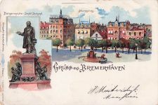 Künstler-AK Bremerhaven, Marktplatz und Bürgermeister Smidt-Denkmal