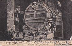 Künstler-AK Heidelberg, das grosse Heidelberger Fass mit 212422 Ltr. Fassungsermögen