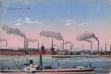 Ludwigshafen Panorama-Ansicht Blick vom Rhein auf Fabriken, Rhein-Schiff 1920