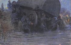 Künstler Ak KuK Armee I. WK. Schützenregiment Nr. 5, Dnjestr, Kriegsbrückenequipage