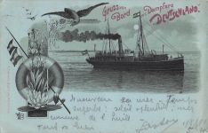 Die Postkarte zeigt den Dampfer „Deutschland