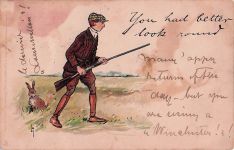 Schau dich besser um, das Kaninchen sitzt hinter dem Jäger.