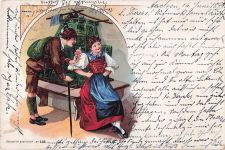 Litho Liebespaar, Volkstrachten, Blumen