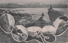 AK La Corse, verschiedene Teilansichten im Namenszug Corse, Blick auf einen Küstenort