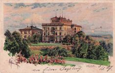 Mondschein-Künstler-AK Hügel, Blick auf ein herrschaftliches Gebäude