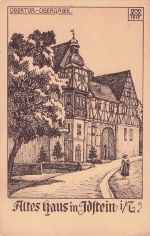 Künstler-Ansichtskarte von 1919 mit einer Zeichnung des Obertors und der Obergasse in Idstein.