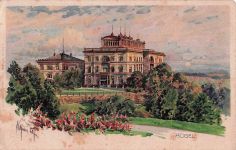 Mondschein-Künstler-AK Hügel, Blick auf ein herrschaftliches Gebäude