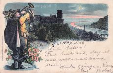 Heidelberg Lithographie Der Trompeter Mondschein Schloss