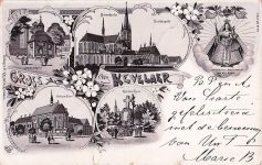 Lithographie Kevelaer, Gnadenkapelle und Beichtkapelle, Kroaten-Kreuz, Marienbildnis