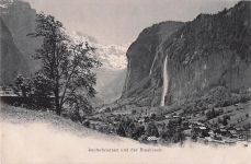 Lauterbrunnen BE Panorama mit Staubbach Wasserfall Kat. Lauterbrunnen
