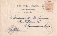 SPANIEN 1800ER JAHRE PRÄGEMARKE AUF BRIEFMARKE AUF POSTKARTE BRIEFMARKEN AUF BRIEFMARKEN