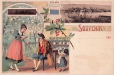Litho Zug Stadt Schweiz, Gesamtansicht, Volkstrachten, Lait Condense, Chocolat Suchard