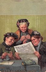 Ansichtskarte Alte Frauen lesen beim Stricken gerne Zeitung