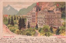 Litho Interlaken Kanton Bern Schweiz, Grand Hotel, Beau-Rivage