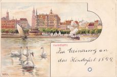 Lithographie Hamburg-Neustadt, Blick von der Binnenalster zum Restaurant Alsterlust