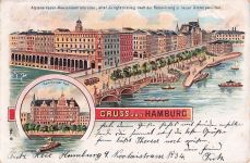Litho AK Hamburg Mehrbild-Litho Alster Ansicht & Hotel Hamburger Hof 1901