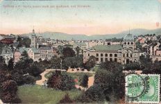 Gablonz a. M. Partie innere Stadt mit Stadtpark und Turnhalle.