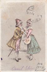 Paar in Kostümen des späten 18. Jahrhunderts