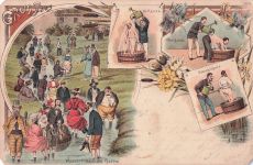 Bayern - Bad Wörishofen Wassertreten etc. Juxkarte farb. Mehrbildlitho 1898