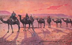 Postkarte aus Ägypten: Kamelkarawane in der Wüste