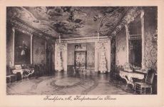 Postkarte Frankfurt am Main, Kurfürstensaal im Römer, historischer Innenraum, dekorierte Decke