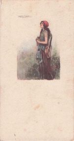 Künstler Ak Mauzan, Frau mit Gitarre und Kopftuch, Zigeunerin