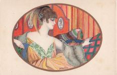 Künstler: M. Monteloyo. Art Déco. Elegante Dame im Glamour-Stil.