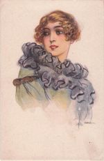 Künstler: M. Monteloyo. Art Déco. Elegante Dame im Glamour-Stil.