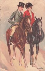Künstler-AK sign. Grande: Paar beim Ausritt