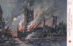 Künstler Ak Ypres Westflandern, Zerschossenes Rathaus, Kriegszerstörungen, I. WK
