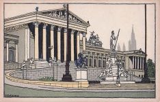 Künstler sign. Schwetz, Kilophot. Nr. A 105: Wien, Vor dem Parlament, Jugendstil