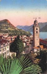 LUGANO E CAMPANILE DI SAN LORENZO, SCHWEIZER 1940ER JAHRE NACH BELGIEN, POSTKARTE