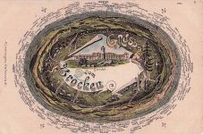Lithographie Brocken, das Brocken-Hotel, eine Landkarte der Umgebung