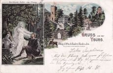 Lithographie Baden-Baden, Yburg mit Burkhard Keller von Yburg