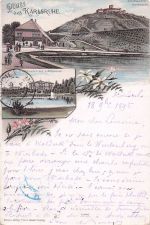 Lithographie Karlsruhe, Stadtgarten mit Lauterberg, See und Festhalle
